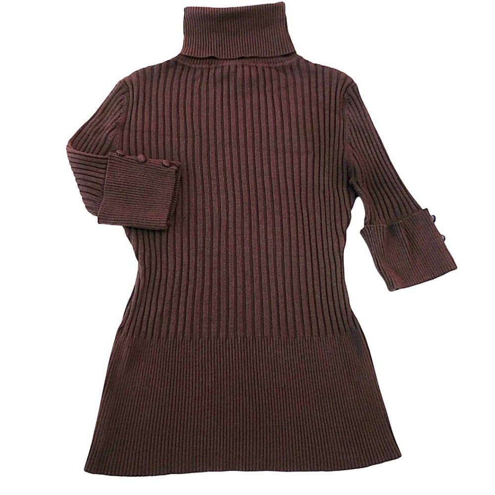 Vintage Bette Paige Brown Ribbed Knit Pullover Sweater Turtleneck Half Sleeves L - Picture 5 of 8